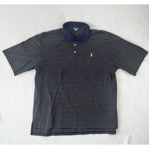 Polo Golf Ralph Lauren Shirt 100% Pima Cotton Men's XL Blue Yellow Stripes Logo